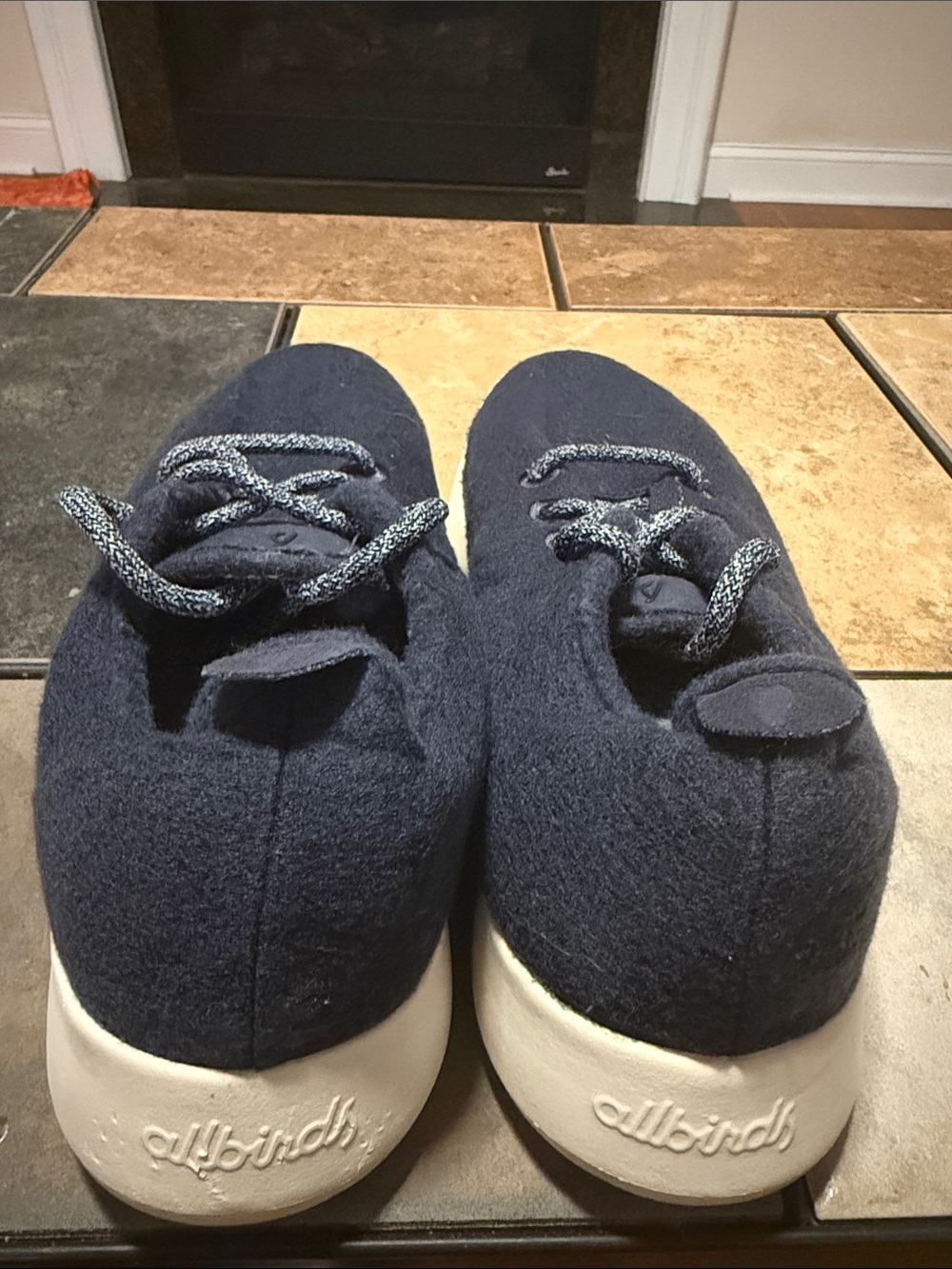allbirds Men’s Navy Wool Lace-Up Sneakers with White Sole